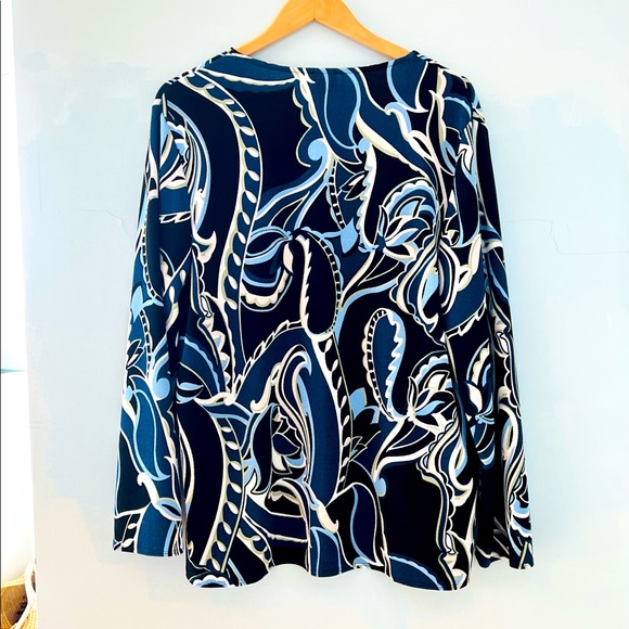 Jacket Chico’s Easywear sz 2 Floral & Paisley print Blues, Black & Tan NWT - Picture 2 of 4